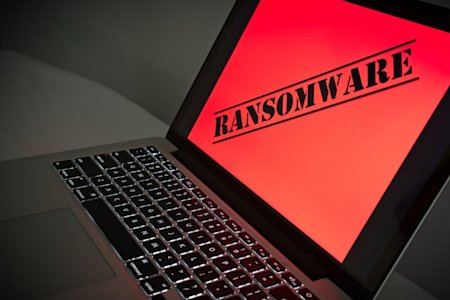 Computer screen showing a ransomware notification message