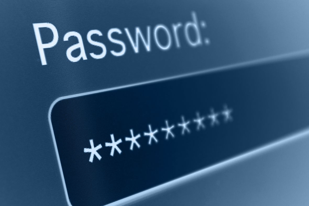 A close-up of a computer screen showing the word Password: above a password input box filled with a row of obscured characters represented by asterisks.