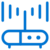 Blue line drawing of a Wi-Fi router with two antennas and signal waves, on a light gray background.