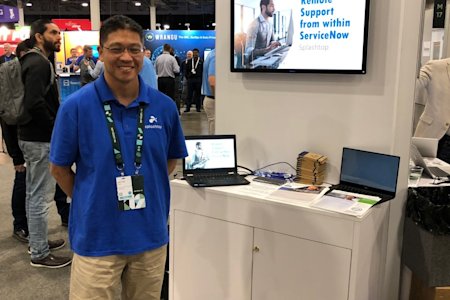 Splashtop representative at trade show booth featuring Remote Support solutions