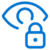 Blue icon of an eye with a padlock in front, symbolizing privacy, restricted access, or protected visibility.
