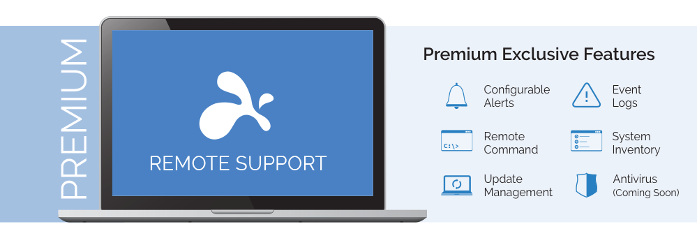 Graphic showing a laptop with the Splashtop logo and the text 'REMOTE SUPPORT' on the screen