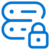 Blue outline icon showing two stacked server drives with a padlock in front, symbolizing data security or secure server storage.