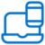 Blue outline icon of a laptop with a smartphone placed vertically on its corner, suggesting device connectivity or synchronization.