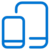 Blue icon showing the outline of two devices, a smartphone in front of a larger tablet or monitor, symbolizing mobile and desktop technology on a light gray background.