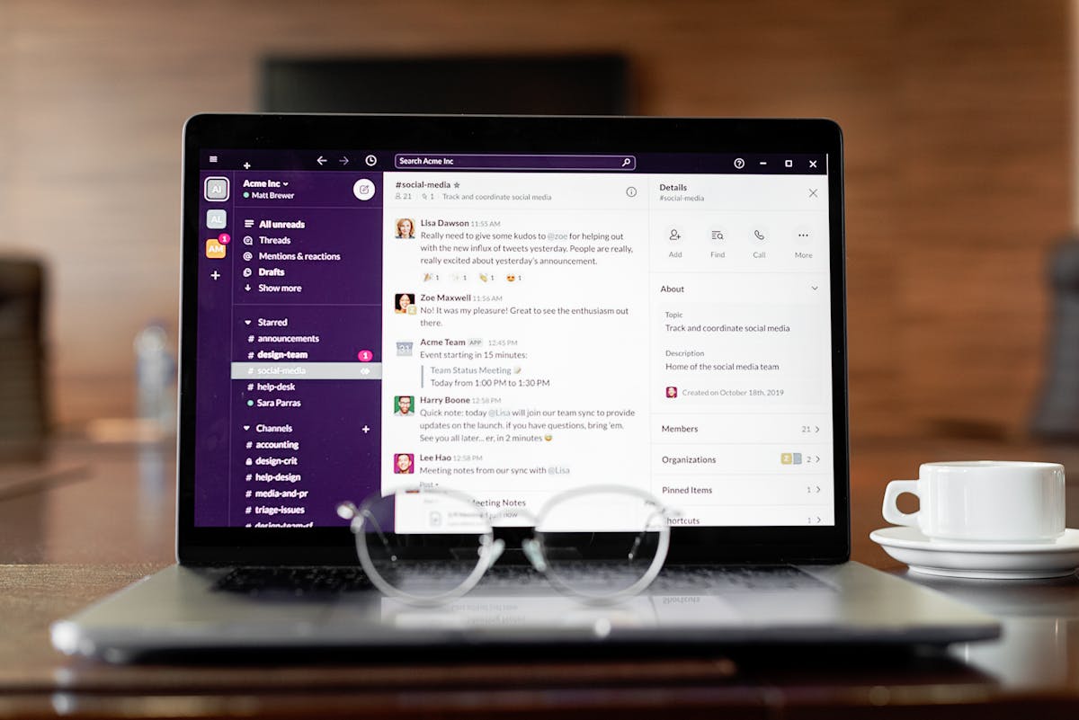 A work laptop with Slack open.