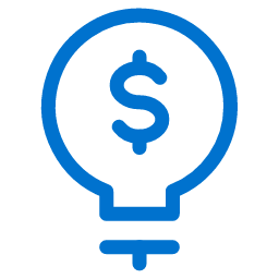 Blue outline of a light bulb with a dollar sign inside, symbolizing ideas or innovation related to money or financial solutions.