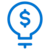 Blue outline of a light bulb with a dollar sign inside, symbolizing ideas or innovation related to money or financial solutions.