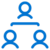 Blue icon of three people connected by a line, arranged in a triangle, symbolizing communication, teamwork, or collaboration on a light gray background.