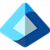 Abstract geometric logo with overlapping blue diamond shapes in varying shades, forming a layered, three-dimensional effect on a light background.