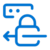 A blue icon showing a padlock, a left-pointing arrow, and a speech bubble, symbolizing secure messaging or protected communication.