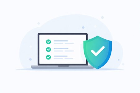 Laptop with checkmarks and shield