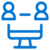 Blue icon of two people sitting across from each other at a table, representing a meeting or conversation.