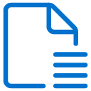 Blue outline icon of a sheet of paper with the top right corner folded and three horizontal lines to its lower right, suggesting writing or a document.