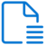 Blue outline icon of a sheet of paper with the top right corner folded and three horizontal lines to its lower right, suggesting writing or a document.