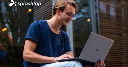 Man Working Remotely Using Splashtop, With Logo Visible