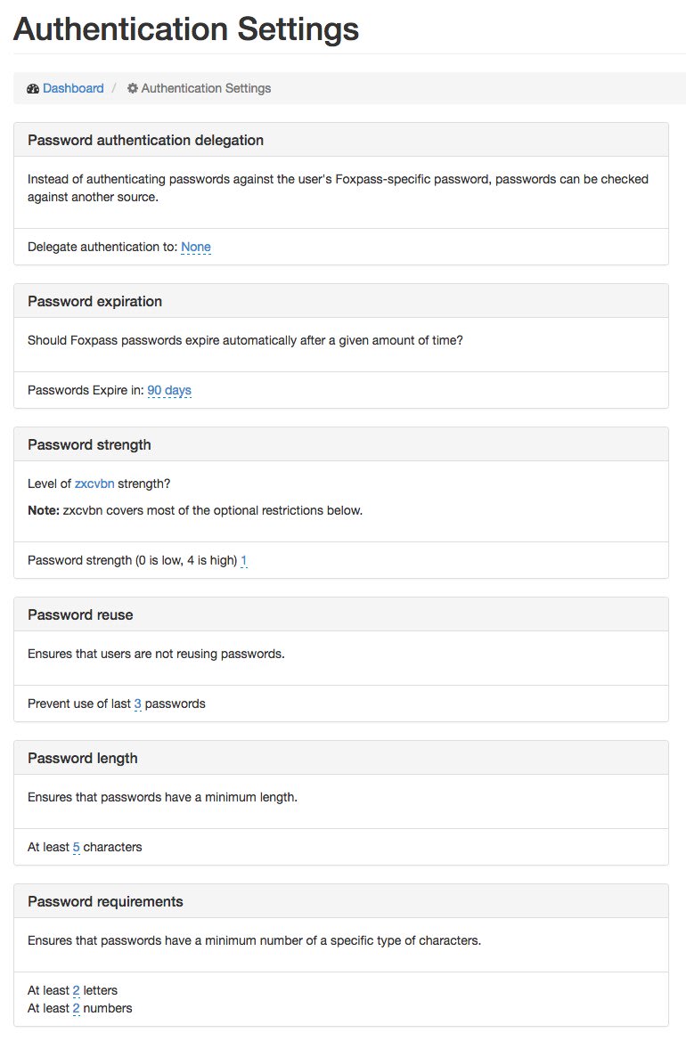 Screenshot of the password authentication settings