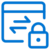 Blue icon of a webpage with two arrows pointing in opposite directions, next to a padlock, representing secure data transfer or protected online communication.