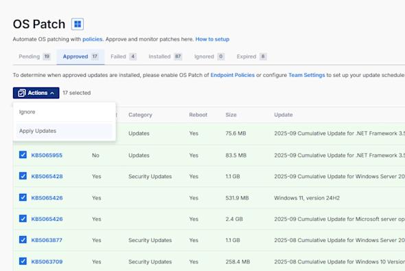 Splashtop OS patch dashboard