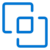 Two blue, open squares overlap on a light gray background, with one square smaller and centered within the other, creating a modern, abstract design.