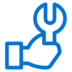 Blue outline icon of a hand holding a wrench, symbolizing tools, repair, or maintenance, on a light gray background.