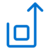 A blue line forms a square on the left, then curves upward into a large arrow pointing diagonally to the top right on a light gray background.