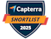 A shield-shaped badge with the Capterra logo, the word SHORTLIST on an orange banner, and 2025 below, indicating selection for the Capterra Shortlist 2025.