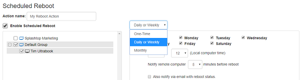 Splashtop interface for setting a Windows Event Log alert