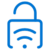 A blue open padlock icon with a wireless signal symbol inside, representing unlocked wireless access or open network security.