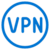 Blue letters VPN are centered inside a blue circle on a light gray background.