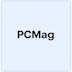 The word “PCMag” is centered in bold black text on a light gray background with a thin blue border.