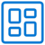 A blue icon featuring a rounded square border with four smaller rectangles inside, arranged in a two-by-two grid pattern on a white background.