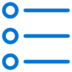 Three blue outlined circles are aligned vertically on the left, each with a horizontal blue line extending to the right, resembling a bulleted list or checklist icon on a light background.